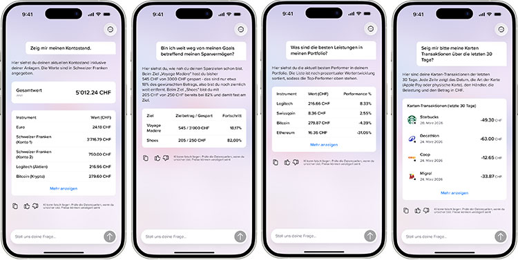 Smartphone-Ansicht der Ergebnisse des KI-Assistenten der Neo-Bank Yuh