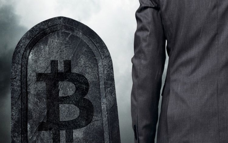 Grabstein mit der Inschrift "Bitcoin"