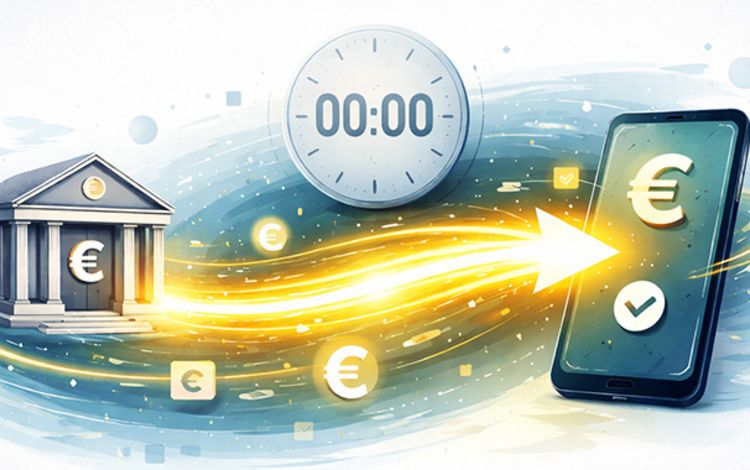 Die Illustration symbolisiert das Tempo von Instant Payment