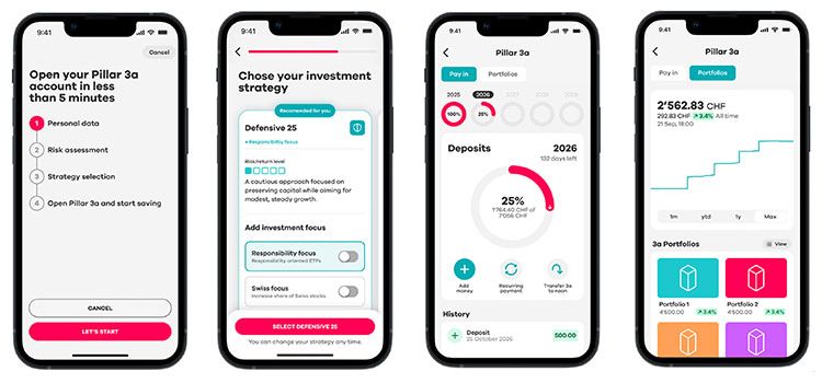 Smartphone-Ansicht der Säule 3a der Neo-Bank Neon