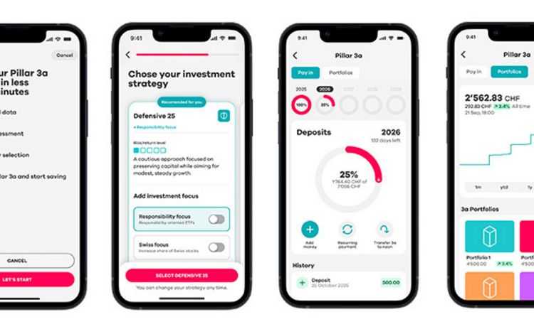 Smartphone-Ansicht der Säule 3a der Neo-Bank Neon