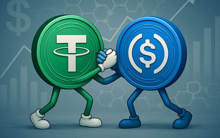 Die Stablecoins Tether und USDC als Illustration, sie stützen sich gegenseitig