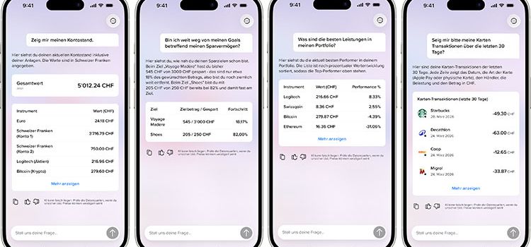 Smartphone-Ansicht der Ergebnisse des KI-Assistenten der Neo-Bank Yuh